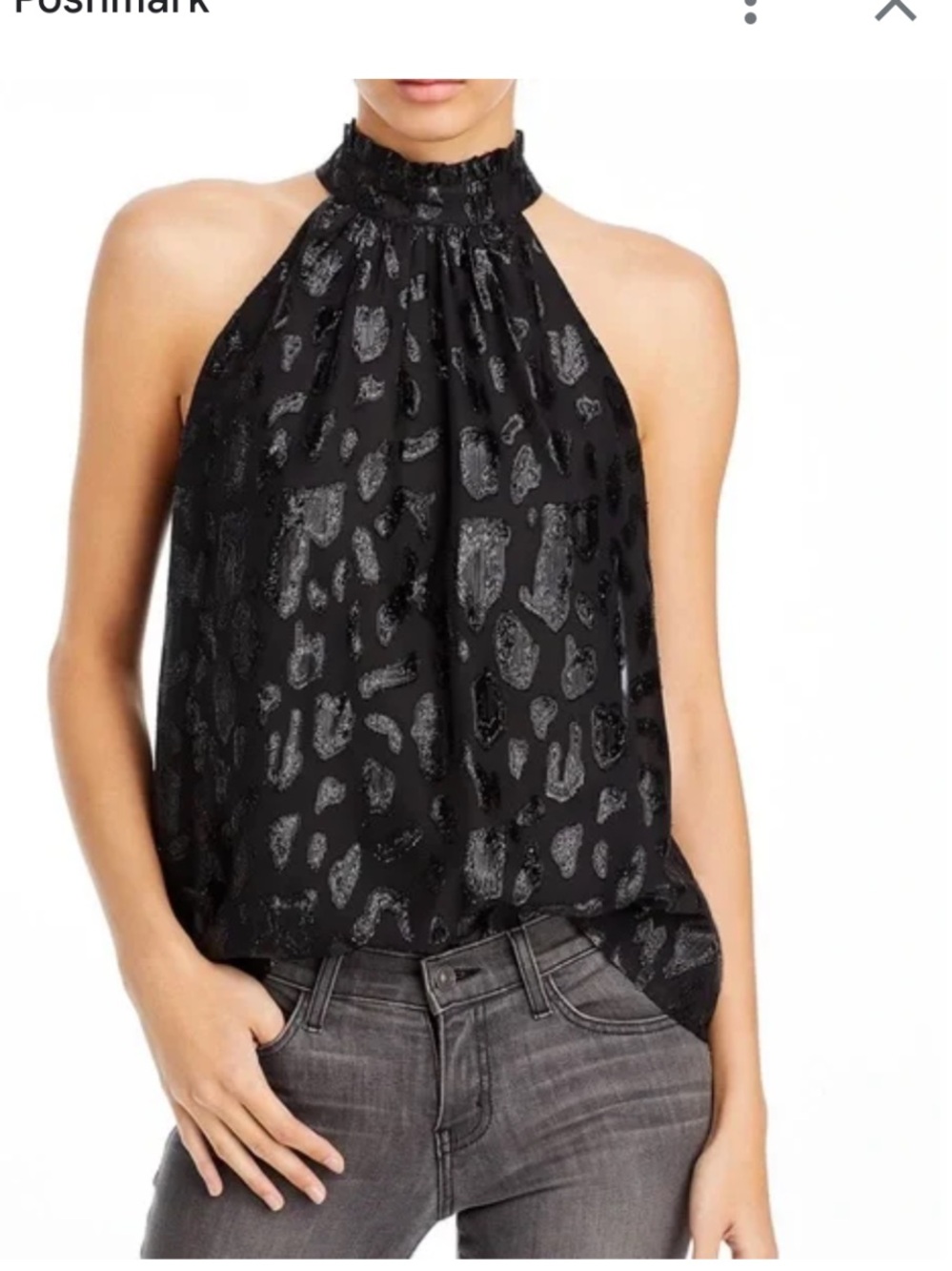 Aqua S Black Metallic Animal-Print Halter Top -  Women